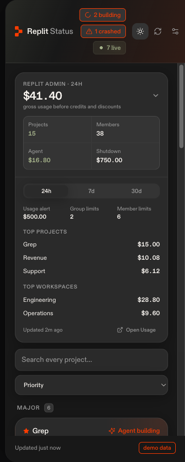 PULSE Chrome extension showing demo projects and account insights